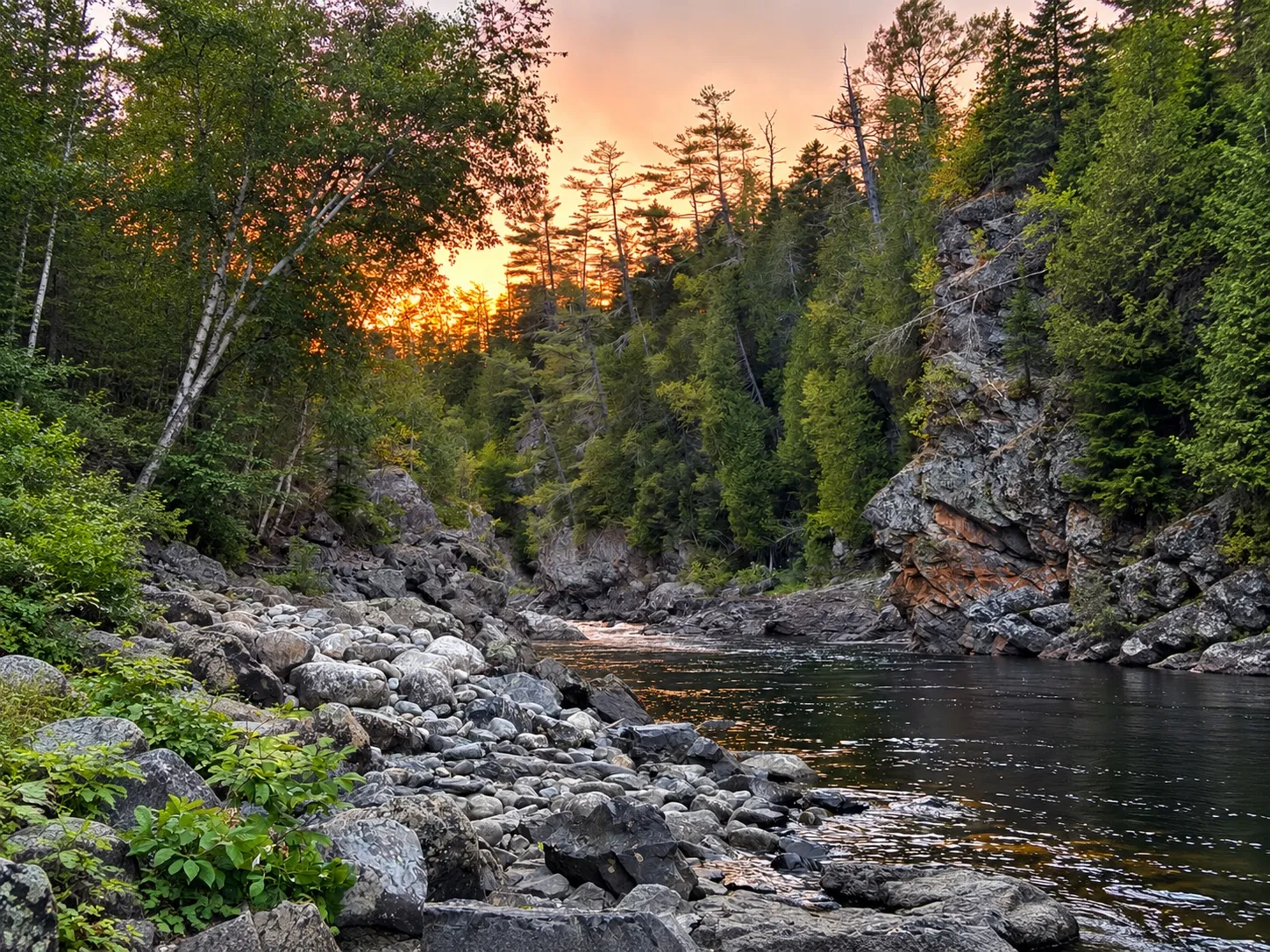 River gorge at sunset in Maine, the backdrop for Wilderness Woodworking & Construction